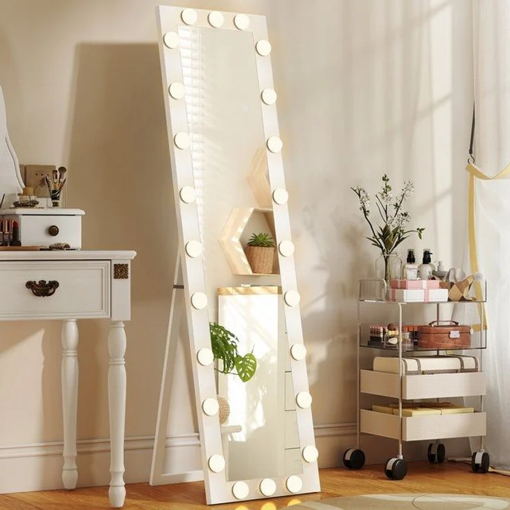 HOMCOM Standspiegel mit 24 Glühbirnen, 3 Lichtfarbe, Touch-Schalter, Memory-Funktion (Stehspiegel, 1-St, Wandspiegel), für Wohnzimmer, Schlafzimmer, Weiß – Bild 4