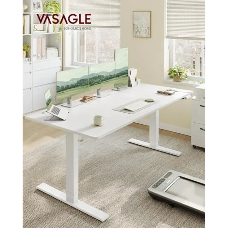 VASAGLE Höhenverstellbarer Schreibtisch, 180x80 cm, USB-C-Anschluss, Ablage für Steckdosenleiste, Stehtisch, Erinnerung bei langem Sitzen, 3 Speichertasten, für Büro, mattweiß LSD148WZ02 – Bild 3