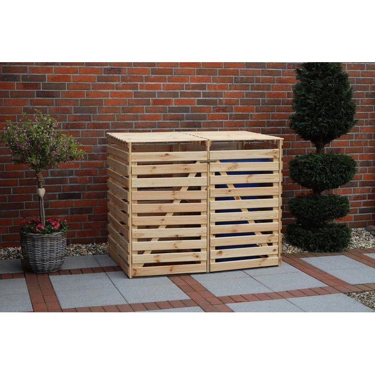promadino Mülltonnenbox Vario V, für 2 x 240 l, holzfarben – Bild 2