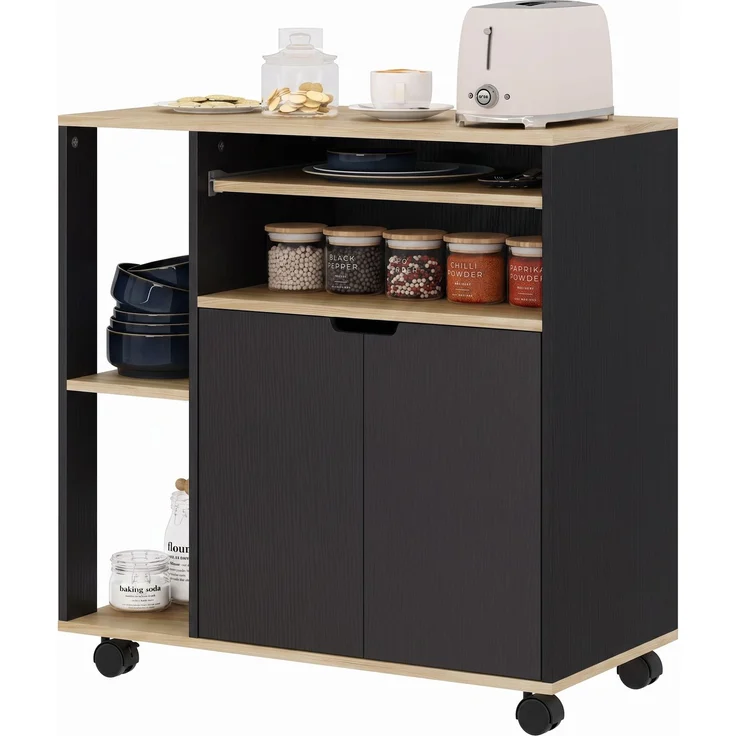 MELAYR, Küchenwagen Rollwagen mit Griff, Verstellbaren Einlegeböden Schwarz, 80 x 40 x 82 cm – Bild 2