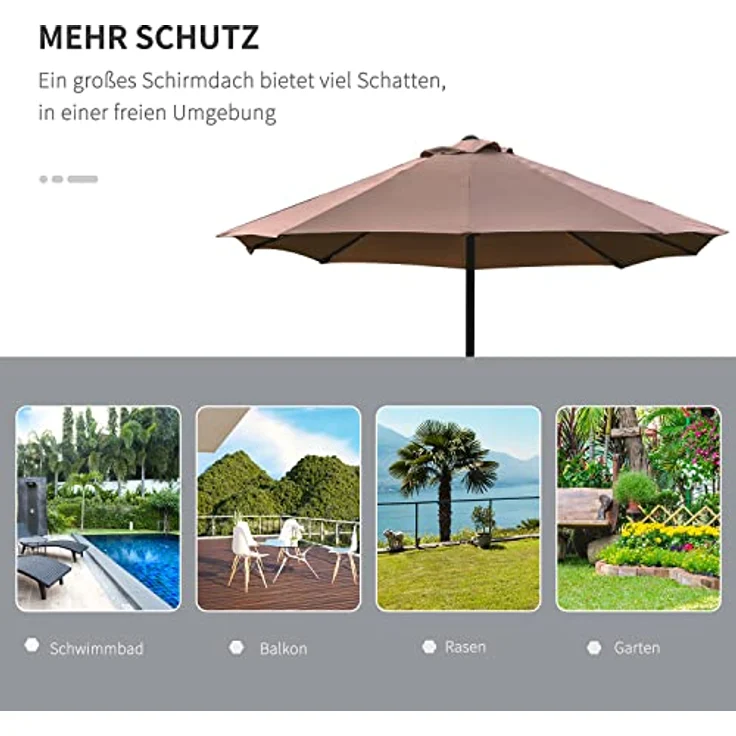 Outsunny Doppelseitiger Sonnenschirm, Braun, Metall, 440x260 cm, mit 36 LED-Leuchten, Sonnen- & Sichtschutz – Bild 6