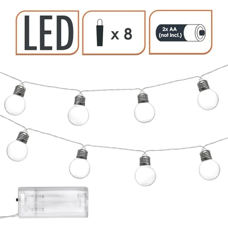 Spetebo LED-Lichterkette Garten Derko Beleuchtung mit 8 kleinen transparenten LED Glühbirnen, 8-flammig, Lichterkette für Außen und Innen batteriebetrieben – Bild 3