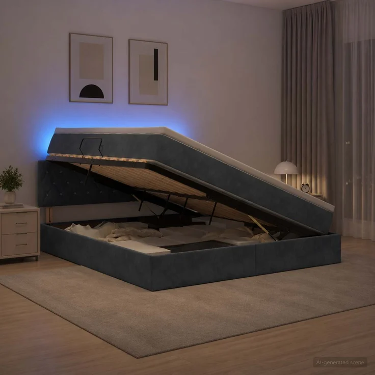vidaXL LED-Speicherbett mit Matratze Dunkelgrau 160 x 200 cm Samt 3459199 – Bild 1