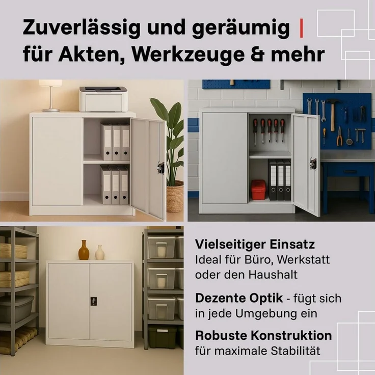 LagerZwei Aktenschrank Stahlschrank 90x90x40 cm (1-St) 3-fach verriegelt, 1 höhenverstellbarer Boden, Flügeltüren 130° – Bild 4