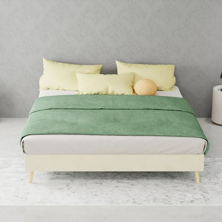 Novelux Bettgestell 140x200 Beige – Modernes Plattformbett aus Samt, Holzrahmen, Ohne Kopfteil, Low-Profile Design – Bild 10