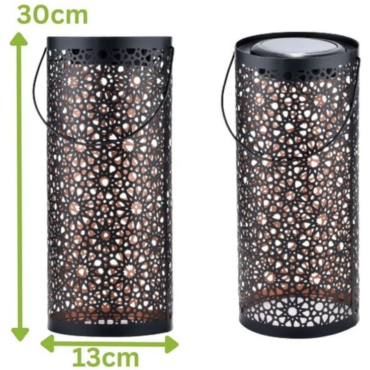 Marrakesch Orient & Mediterran Interior LED Solarleuchte 2er Set Orientalische Solarlaterne Solar Laterne Windlich Noum Schwarz, LED fest integriert, Handarbeit – Bild 4