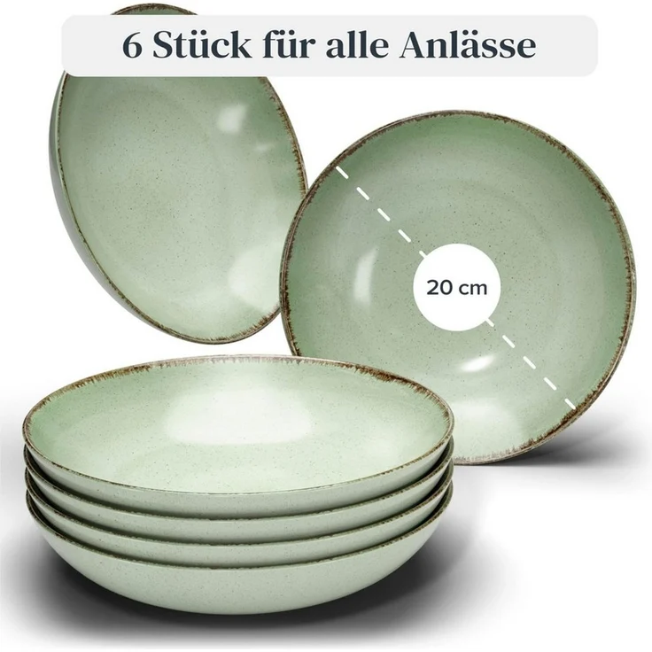 PURE LIVING INTERIOR DESIGN Geschirr-Set Suppenteller 6er 20cm »Rustic«, Steingut, Mintgrün (6-tlg), 6 Personen, Steingut – Bild 3