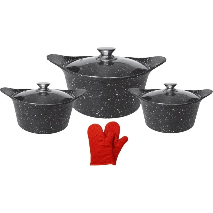 Kochtopf Kasserolle Topf Set 6-tlg ASIA Glasdeckel Handschuhe Cheffinger CF-KC01