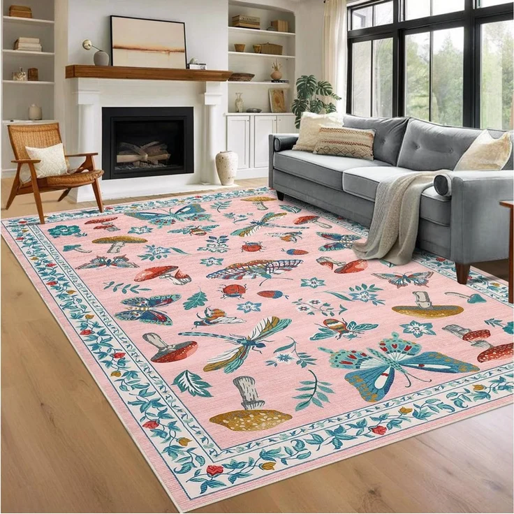 GarveeMore Teppich Cottagecore-Stil, buntes Wald- & Insekten-Muster, weicher Flor, rechteckig, Höhe: 0.6 mm – Bild 1