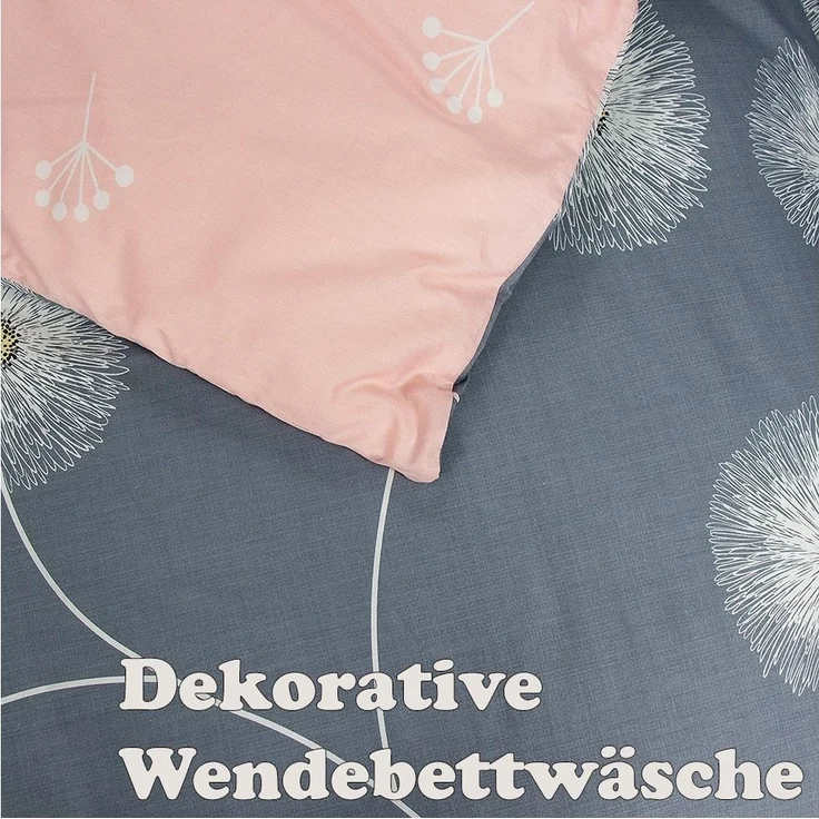 KEAYOO Bettwäsche XDD, Baumwolle, 2 teilig, 100% Baumwolle Grau Rosa Wendebettwäsche mit Reißverschluss – Bild 3