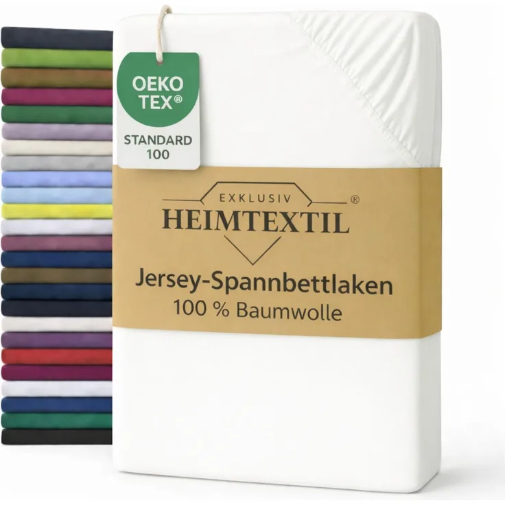 EXKLUSIV HEIMTEXTIL Jersey Spannbettlaken Premium 200 x 200 cm Weiss 100% Baumwolle Öko - Tex Zertifiziert Bed-Sheet Bettlaken Spannbetttuch Topper Leinentuch