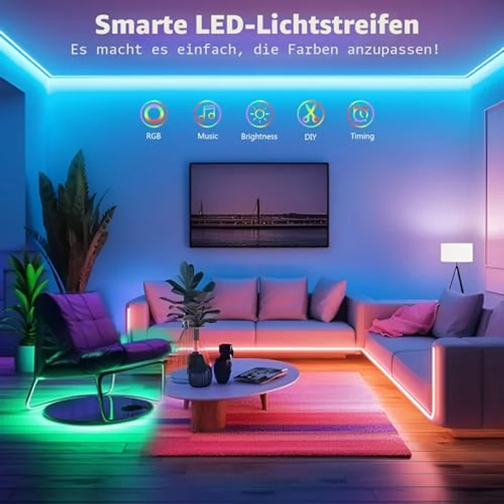 Realky LED-Streifen, 20 m, LED-Lichter, Farbwechsel, Bluetooth-App und Fernbedienung mit 44 Tasten, Synchronisierung von Musik und Timer, Dekoration LED-Streifen für Schlafzimmer, Partys (10 m x 2) – Bild 3