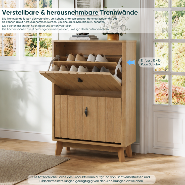 Abrihome Schuhregal mit Klappfächern, Eichenholz, 60x24x94 cm – Bild 4