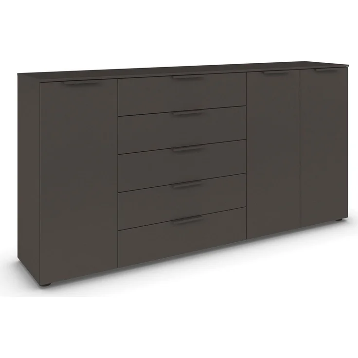 Rauch Möbel Flipp, Kombikommode, Kommode mit Stauraum für Wohnzimmer, Schlafzimmer, Flur, 4 Fachböden, Graphit, 3-türig, 5 Schubkästen, Griffe graphit, 199 x 100 x 42 cm – Bild 2