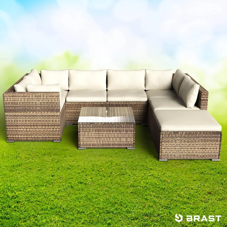 BRAST Gartenmöbel Lounge Sofa Couch Set Serenity Braun Poly-Rattan für 5 Personen – Bild 2