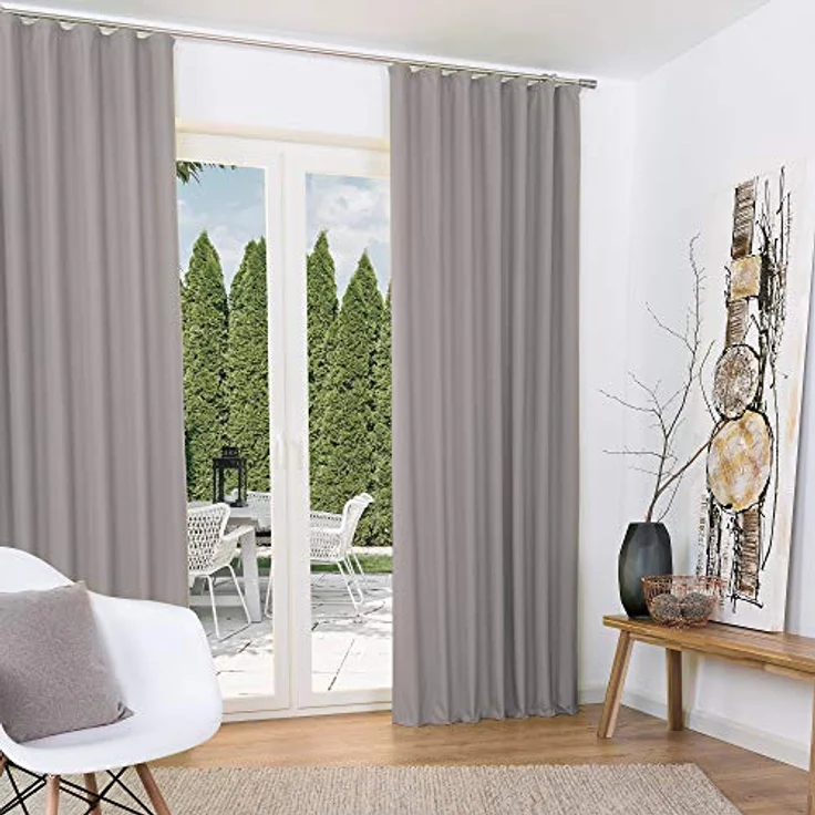 Beautissu Vorhang 2er Set Thermovorhang Gardine Grau Amelie TK, 140x245cm, Vorhang isolierend Kälte- & Hitzeschutz Universalband Verdunkelnd – Bild 2