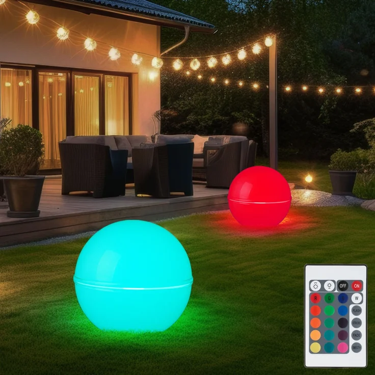 2x RGB LED Steckleuchten, Kugel, weiß, Erdspieß, Kabel, D 30 cm – Bild 3