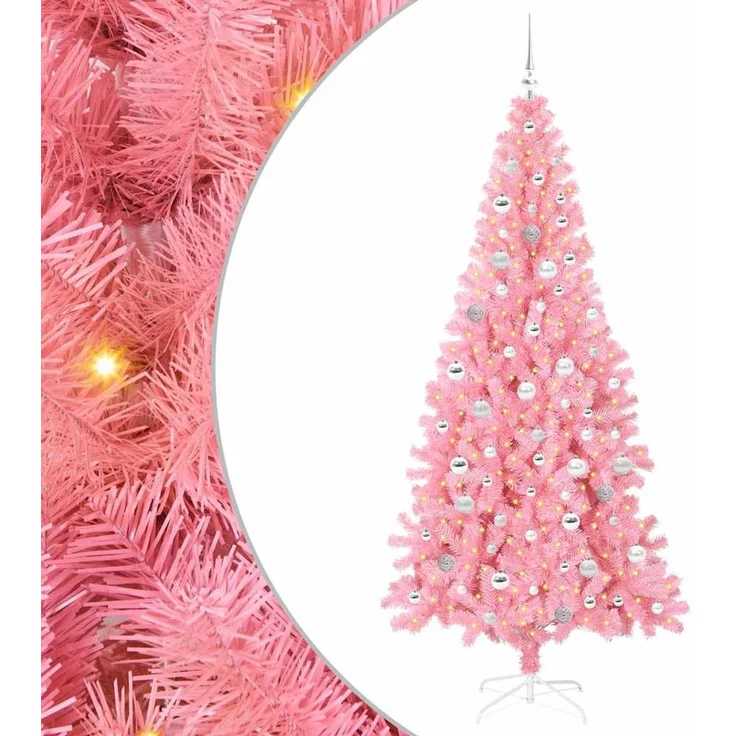 vidaXL Weihnachtsbaum mit LED-Beleuchtung Rosa 210 cm PVC und Stahl 3396443 – Bild 2
