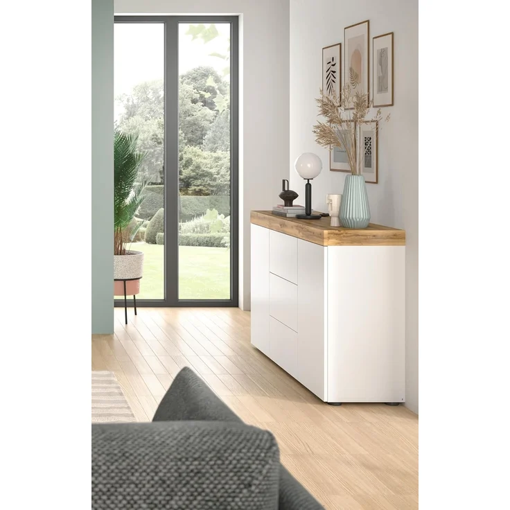 xonox. home Wohnen Sugar X8AK6T01 Sideboard Kommode Schrank elegant in Weiß Melamin mit 2 Türen und 4 Fächer, ca. B/H/T: 125 x 80 x 37 cm – Bild 6