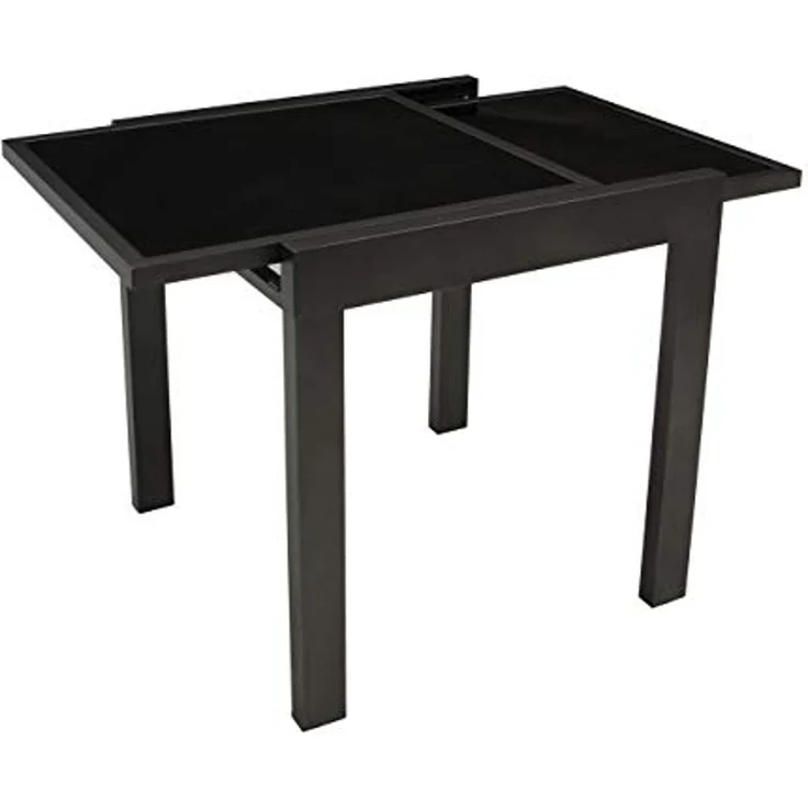 DEGAMO Balkontisch Ausziehtisch Torino aus Aluminium anthrazitgrau, Tischplatte Glas schwarz 65x65cm, ausziehbar auf 130cm, Höhe 75cm, Outdoor – Bild 4
