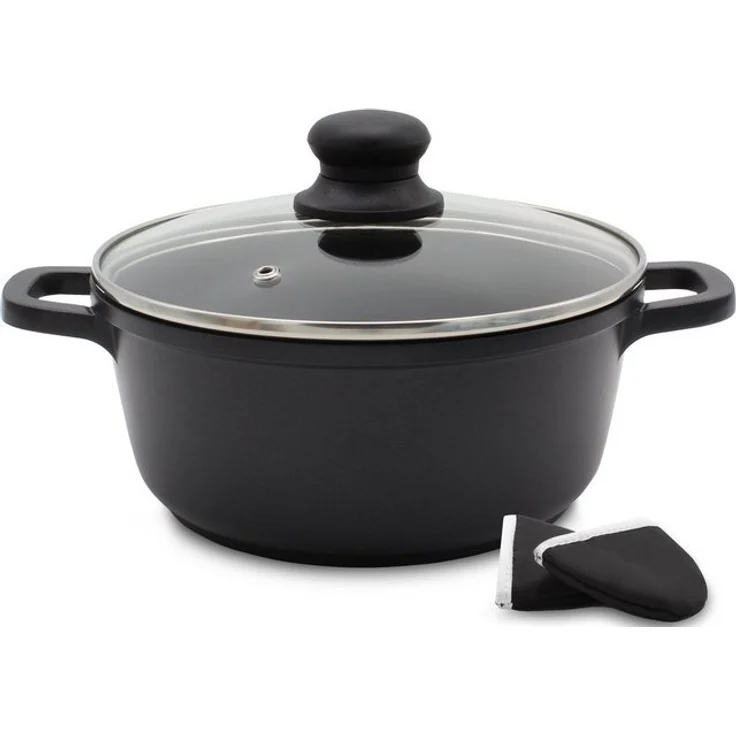 Krüger Fleischtopf Aluguss Fleischtopf mit Glasdeckel inkl. Thermogrips LEIPZIG, Aluminiumguss (1-tlg), hochwertige Antihaft-Versiegelung – Bild 4