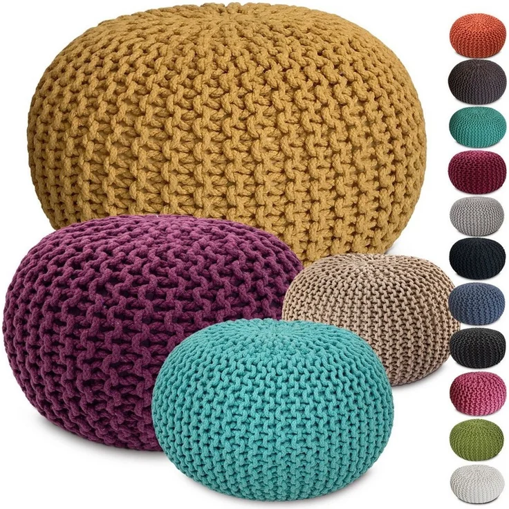 Amagohome Sitzhocker, Pouf, XXL Baumwolle, Gelb, ø 55 cm – Bild 1