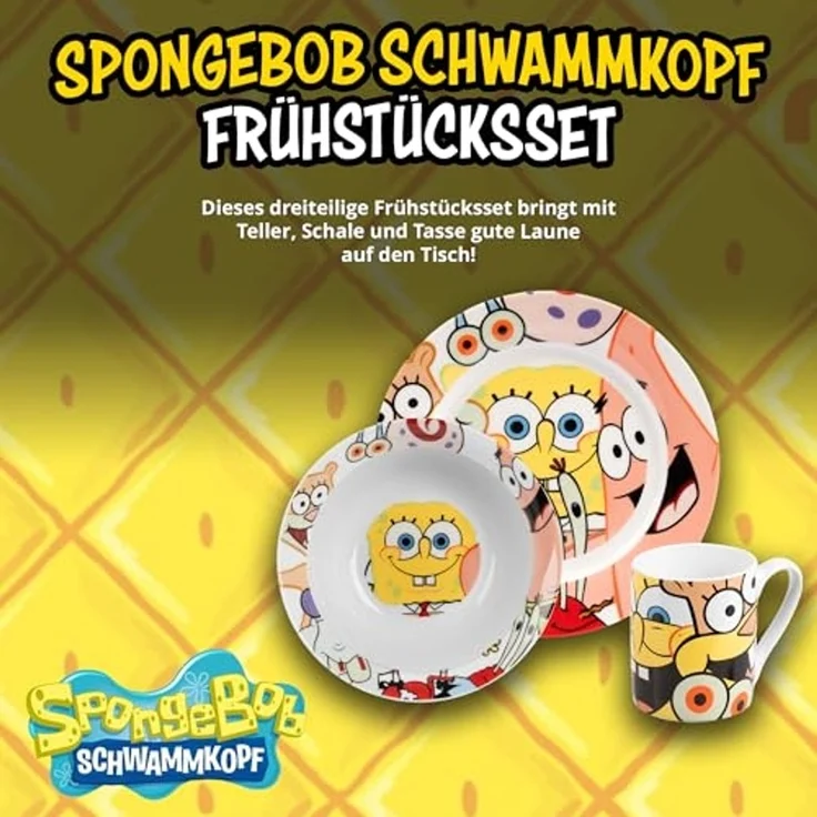 United Labels® Frühstücks-Geschirrset Spongebob Schwammkopf - allover - 3-tlg, 1 Personen, Porzellan – Bild 2