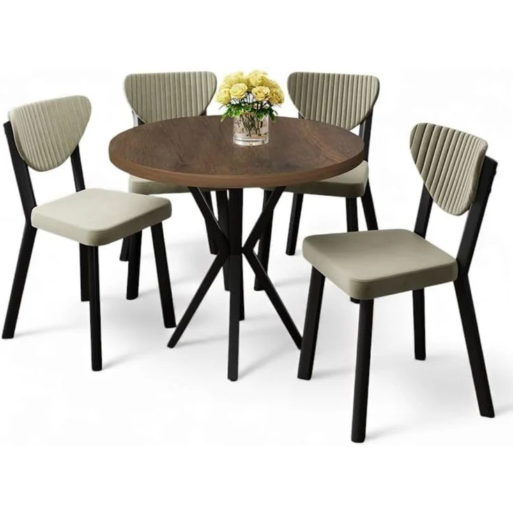 Modernes 5-teiliges Esszimmer-Set mit Tisch und Stühlen, Barockstil & Creme, 100% melaminbeschichtete Spanplatte, Metallbeine, stilvoll & langlebig – Bild 1