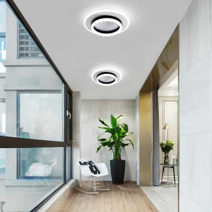 Goeco LED Deckenleuchte Runde, 28W Ø 30 cm Modern Deckenlampe Innen 6500K Kaltweißes Licht, LED Lampen Deckenbeleuchtung aus Acryl für Schlafzimmer, Wohnzimmer, Flur, Schwarz + Weiß – Bild 2