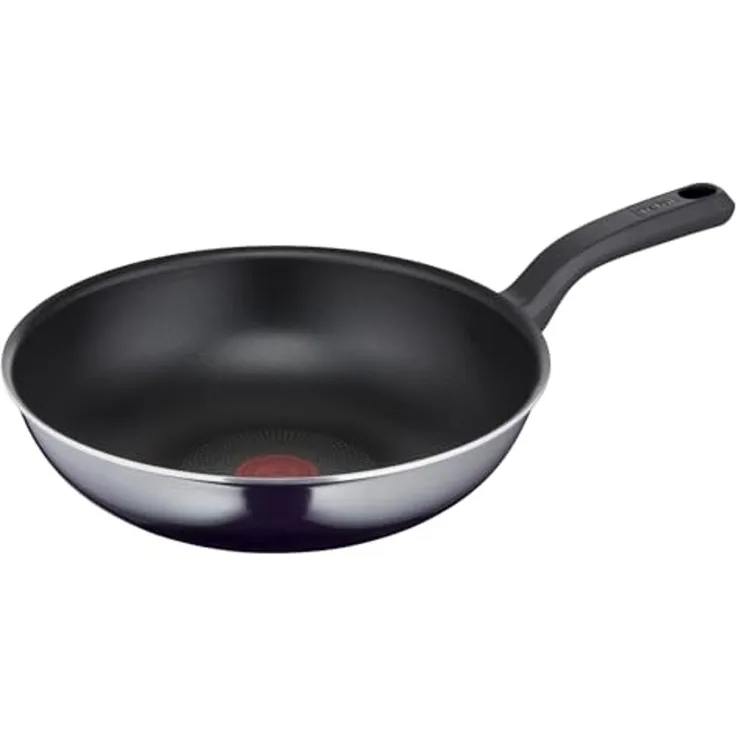 Tefal D52619 Resist Wokpfanne| sichere Titanium Antihaftversiegelung | Thermo-Signal Temperaturindikator | leichte Reinigung | Flame Protect-Technologie | Schwarz|28 cm / tief