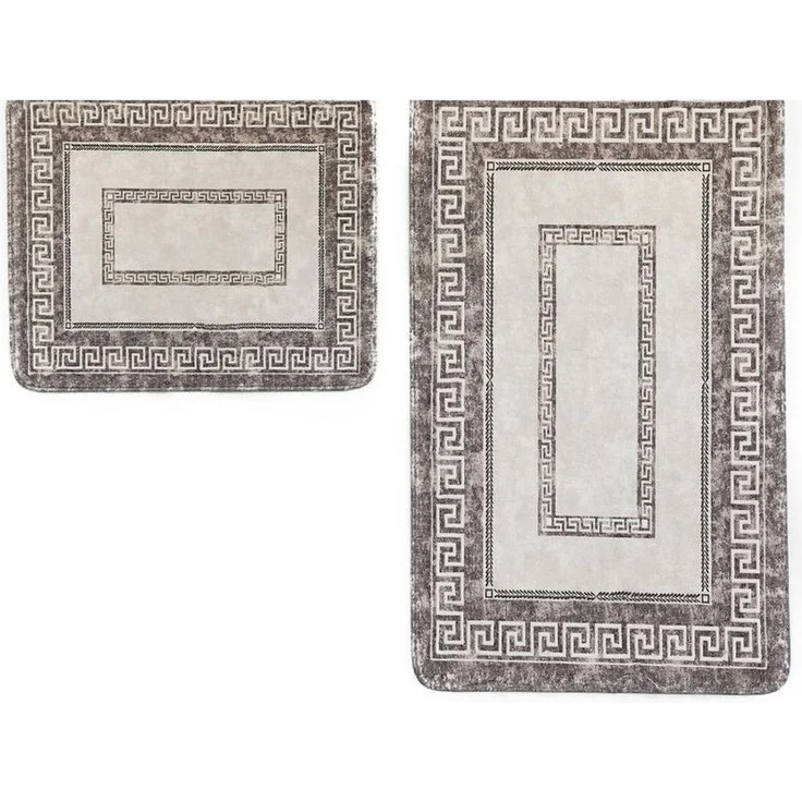 Almina Exclusive 2 Teiliges Bademattenset mit Muster Rutschfest waschbar aus Polyester Grau/Braun – Bild 1