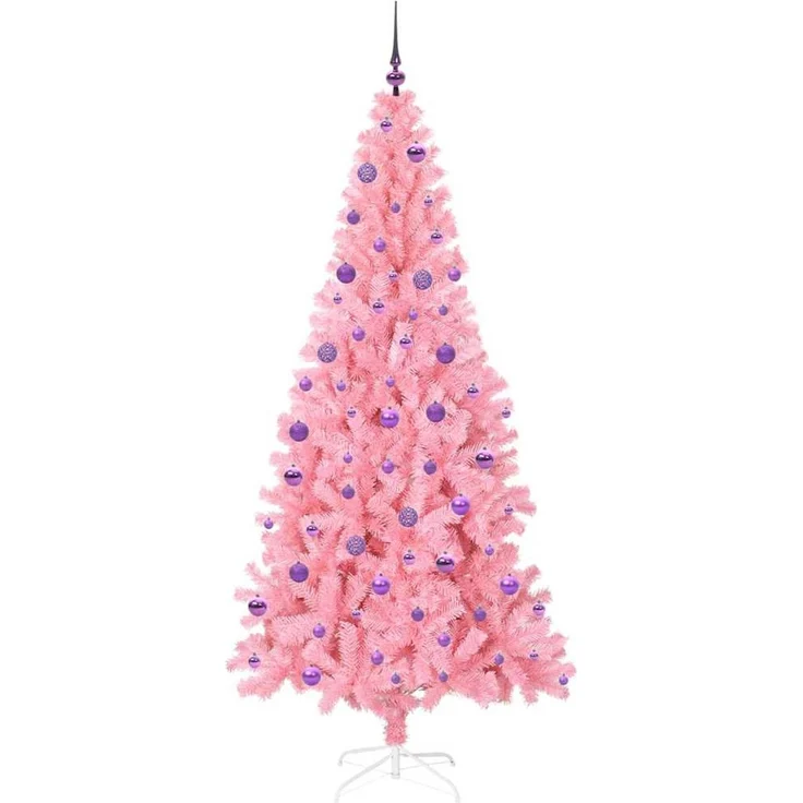 vidaXL Weihnachtsbaum mit LED-Beleuchtung Rosa 210 cm PVC und Stahl 3396444 – Bild 4