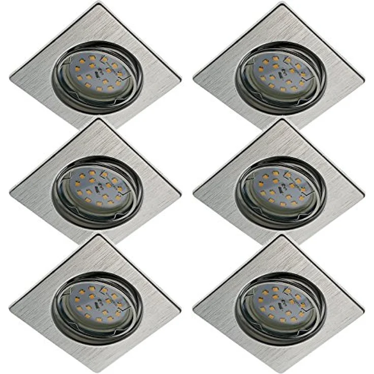 TRANGO LED Einbaustrahler, Dimmfunktion, 6er Set 6729-069SMOSD LED Einbaustrahler Aluminium gebürstet Eckig inkl. 6x 5 Watt 3 Stufen dimmbar Ultra Flach LED Modul 3000K warmweiß, Deckenspot, Einbauspot, Deckenleuchte, Downlight – Bild 3