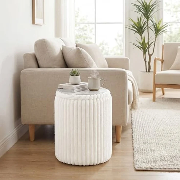 HOMCOM Sitzhocker Runder Polsterhocker (Set, 1 St, Hocker mit Stauraum), mit Stauraum, als Couchtisch nutzbar – Bild 7