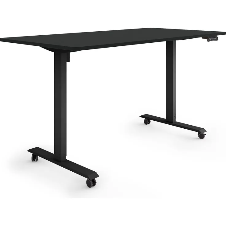 ESMART Germany ETX-121BB 160x80 cm Schwarz Ergonomischer Steh-Sitz-Schreibtisch auf Rollen Stufenlos elektrisch höhenverstellbar 78,5-128,5cm 3 x Memory Aktivitätserinnerung Soft-Start/Stopp