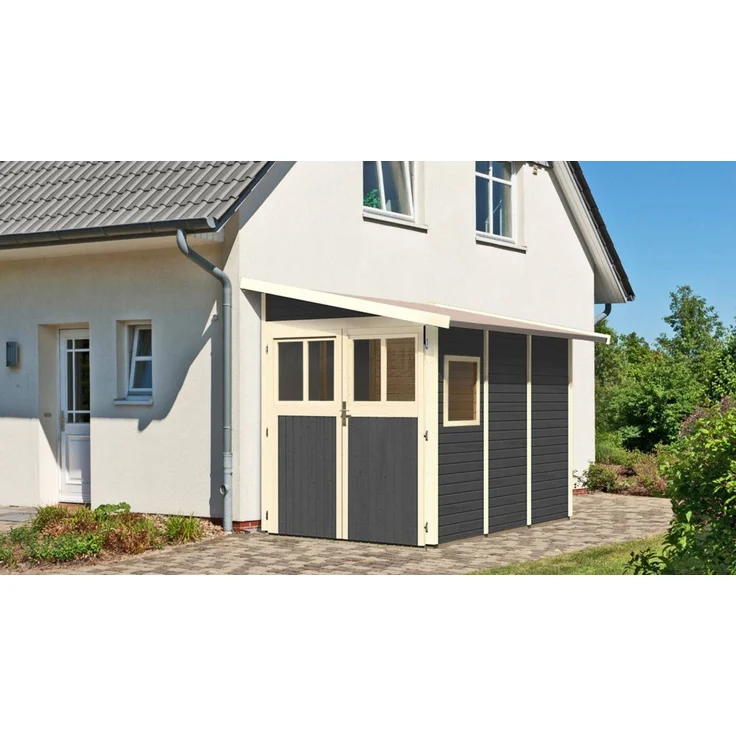 Karibu Gartenhaus Wandlitz 3 Anlehnhaus 19mm terragrau – Bild 2
