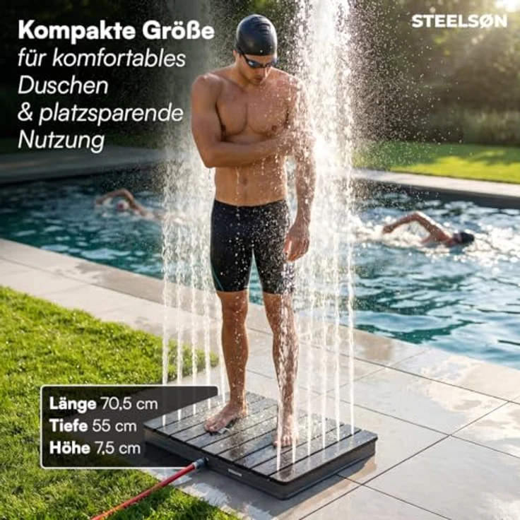 STEELSØN 'Samaya' Bodendusche rechteckig, Gartendusche anthrazit/grau, Campingdusche wetterfest, Saunadusche, Fontänenhöhe bis zu 4m, inkl. Fußrad – Bild 10