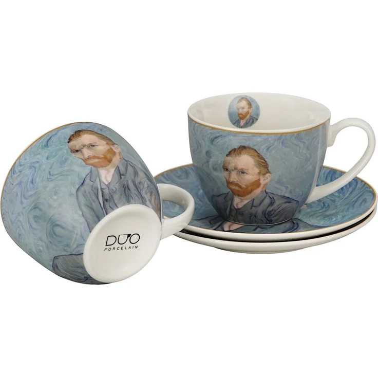 DUO ART GALLERY 2er-Set Tasse mit Untertasse PORTRAIT OF Van Gogh, New Bone China Porzellan – Bild 3