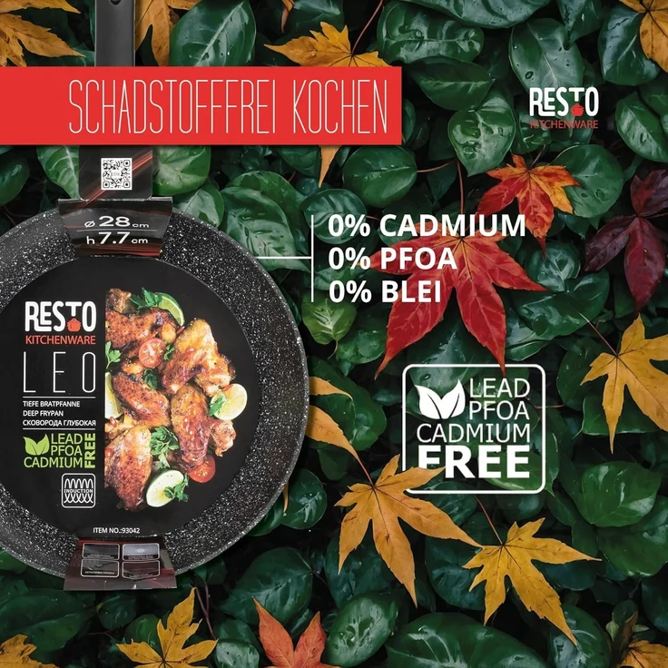 RESTO Kitchenware Bratpfanne Leo, Wokpfanne mit vierschichtiger Marmor-Antihaftbeschichtung, Aluminium (1-tlg), mit einem abnehmbaren Griff - backofenfest, spülmaschinenfest – Bild 6