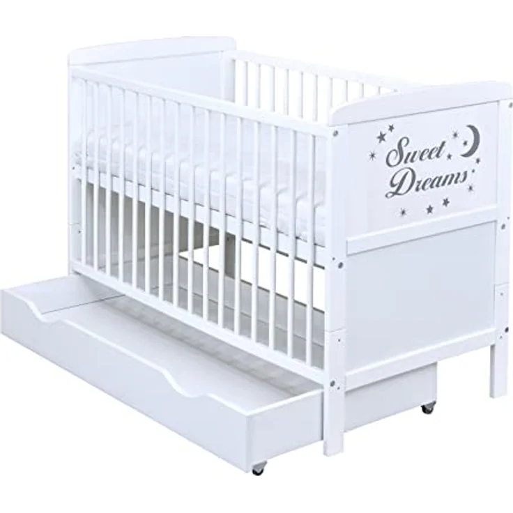 Baby-Delux Babybett Sweet Dreams Bettkasten, Kinderbett Gitterbett 140x70 weiß mit Beißschienen Schublade, Matratze – Bild 4