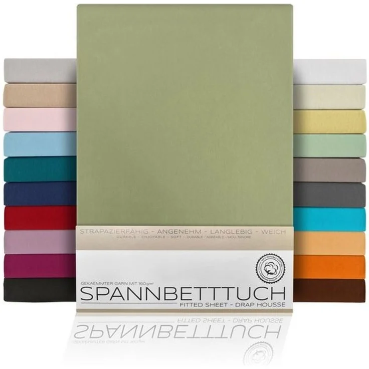 Beautex Spannbettlaken, Gummizug: rundum, (1 Stück), gekämmte Baumwolle Premium Jersey, 160g/m², Olivgrün, Topper - 140 x 200 x 15 cm – Bild 4