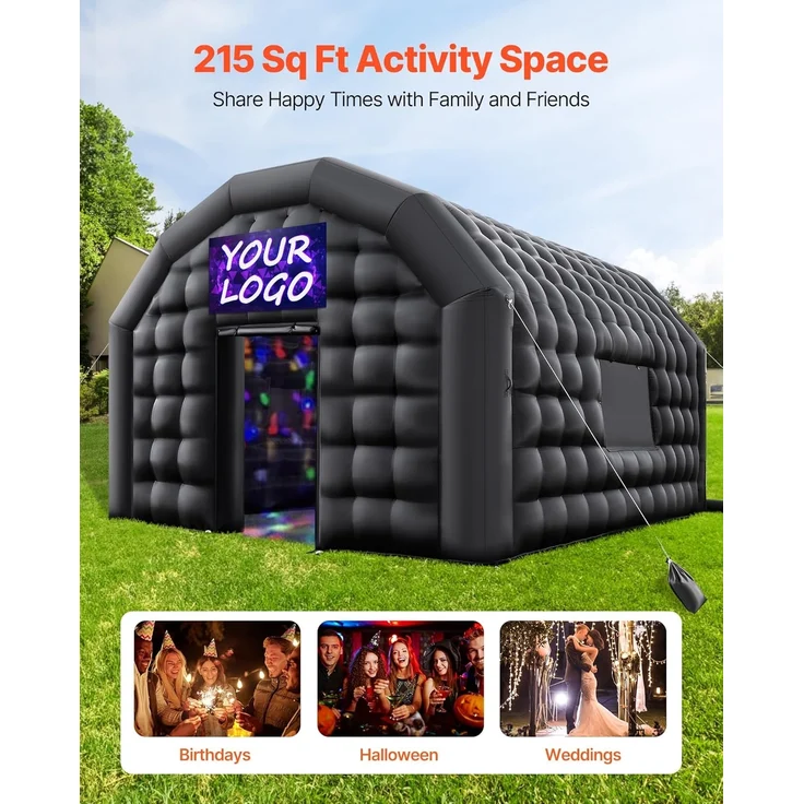 VEVOR Aufblasbares Partyzelt 5 x 4 x 3,8 m, Würfelzelt für Disco Nachtclub, Pavillon Hochzeitszelt mit 680W Gebläse, Sandsack, 2 Fenster für Veranstaltungen, Geburtstag, Hochzeit, Schwarz – Bild 2