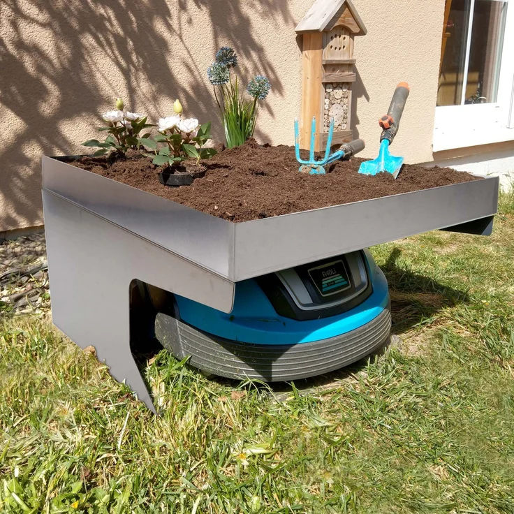 Mendler 'HWC-G60' Mähroboter Garage mit Pflanzkasten, Metall, 37 x 60 x 70 cm, Silber – Bild 1
