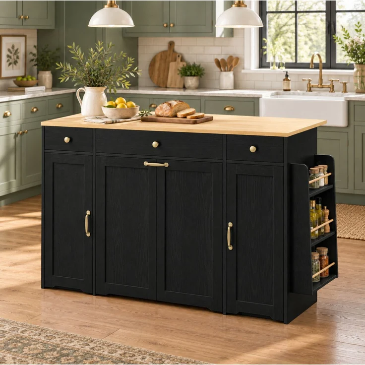 Sideboard 136x65x90 cm mit 3 Schubladen und 2 Türen – MDF, Schwarz und Natur – Bild 4