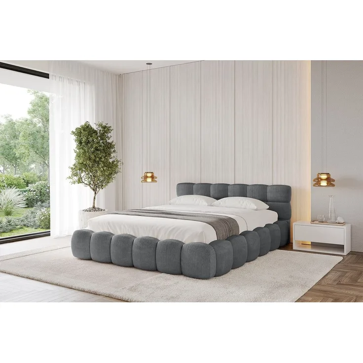 ALTDECOR Polsterbett LEYA-v1 (Polsterbett mit Bettkasten und Lattenrost, Boxbett ohne Matratze), Doppelbett mit Stauraum, Bett mit Kopfteil