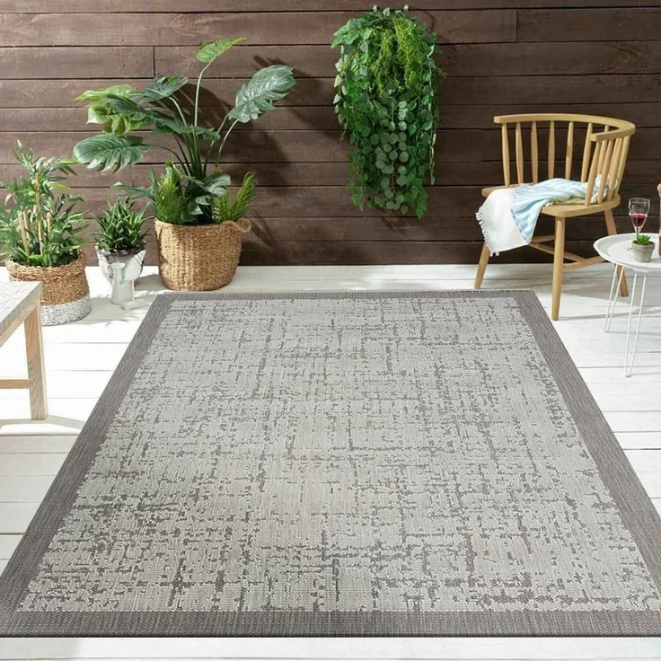 Vimoda Outdoorteppich Teppich In- und Outdoor Terrasse Balkon Wintergarten Grau, Rechteckig, in & Outdoor Läufer, robust – Bild 5