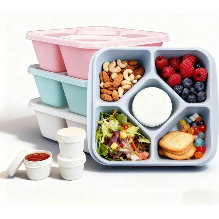 Agger Lunchbox 4er Set Snackboxen mit 5 Fächern – Auslaufsichere Bento Lunchboxen, (4-tlg), mit transparentem Deckel, für Erwachsene & Kinder