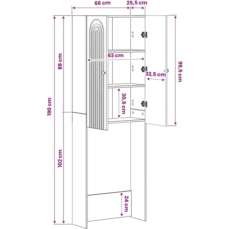 vidaXL Toilettenschrank ALKMAAR Hochglanz Weiß 66 x 25,5 x 190 cm 896259 – Bild 10
