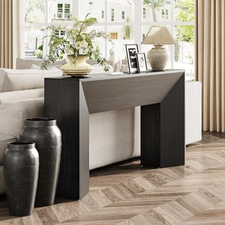 LITTLE TREE Konsolentisch für den Eingangsbereich, 160 cm extra Langer schwarzer Sofatisch aus Holz für das Wohnzimmer, moderner Flurtisch für den Eingangsbereich, einfache Montage – Bild 6
