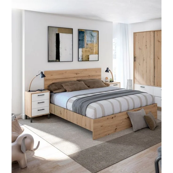Bett-Set >ENZO VELVET< (4-teilig) in Nodi Eiche Dekor / Artik Weiß – Bild 8